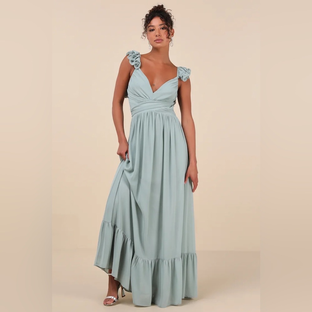 Lulu's Sage Green Ruffled Strap Maxi Dress